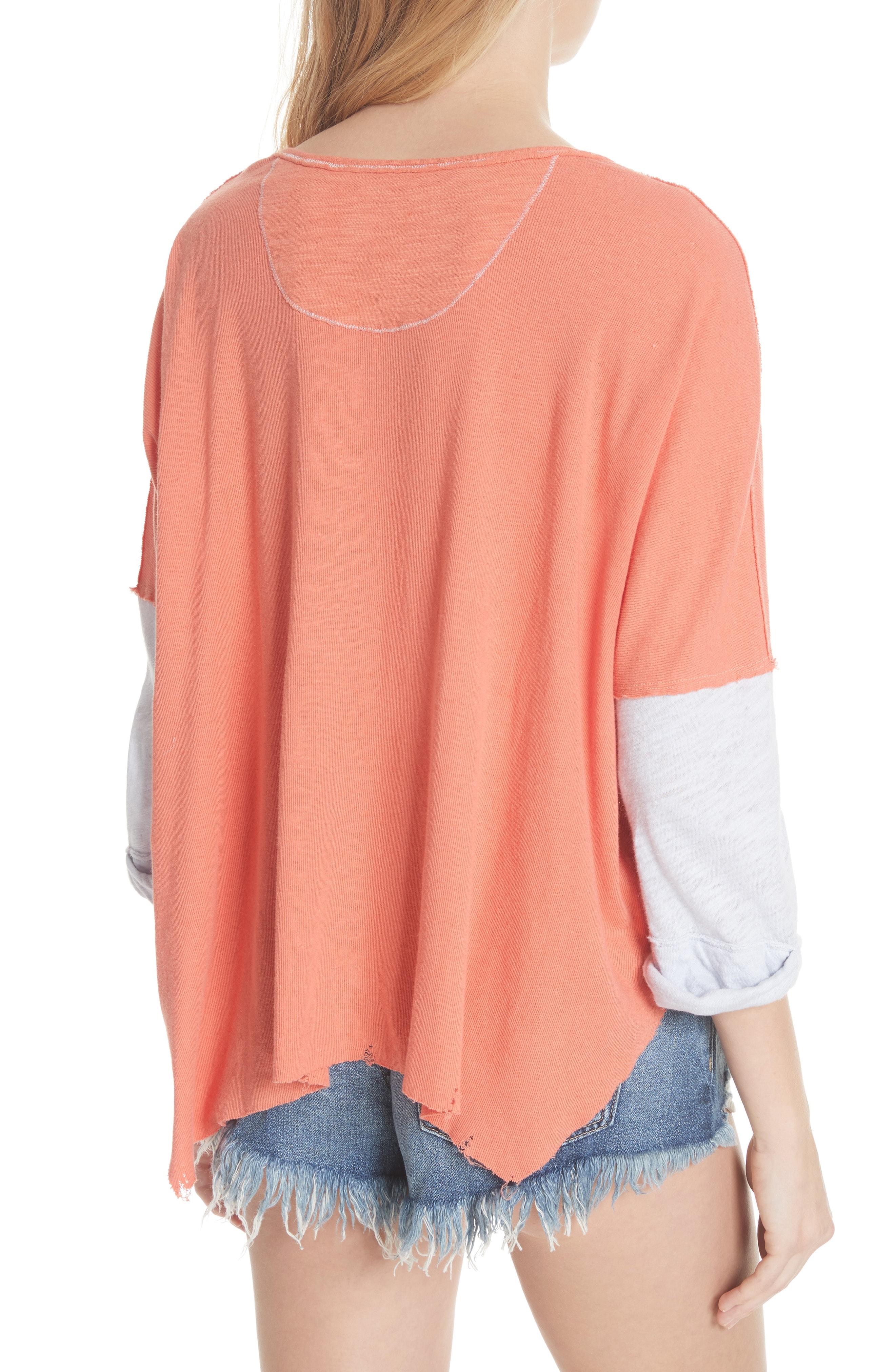 NEW Free People Star Henley Coral Gypsy Comfy Color Block Sleeve Sizes XS-L 